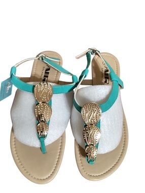 Air Balance Aqua T5-Strap Sandals with Gold Medallions